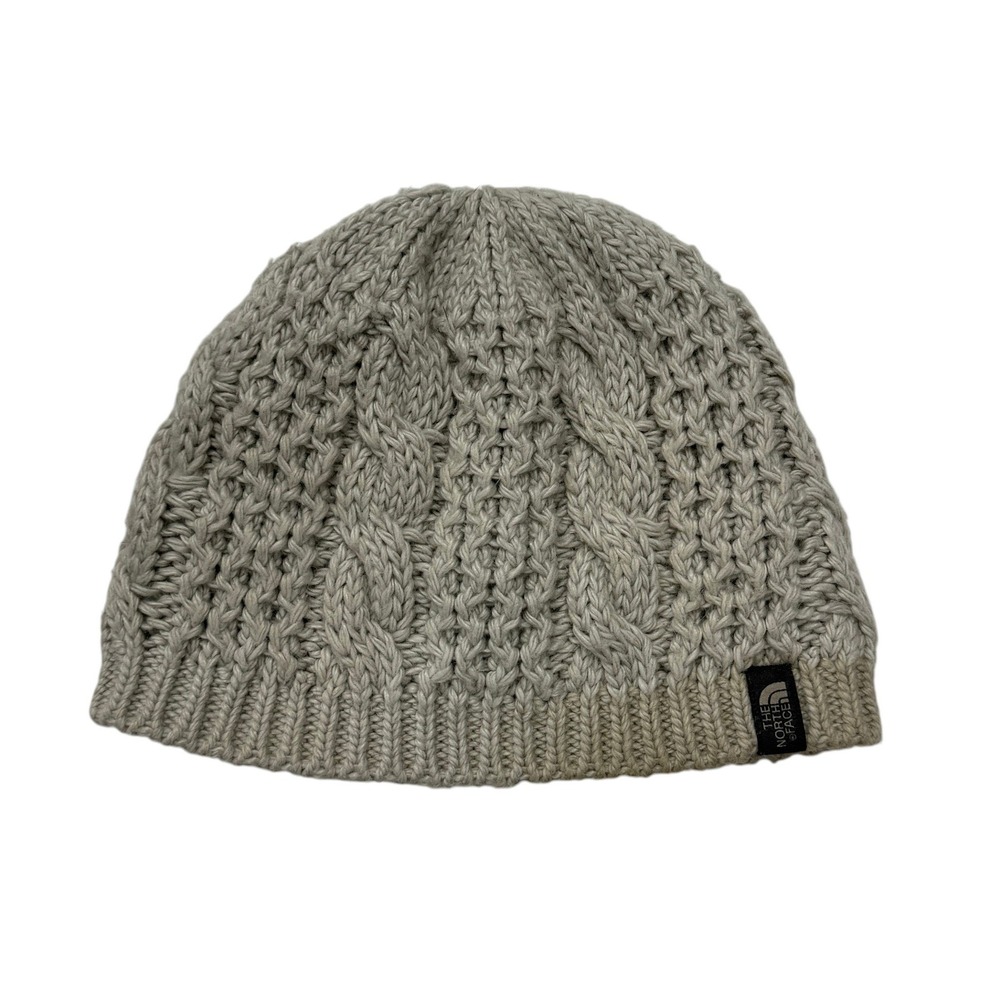 The North Face‎ Womens Oh Mega Lined Beanie Gray Cable Knit Fleece Lined Hat